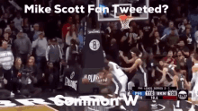 a basketball game is being played with the words mike scott fan tweeted at the top