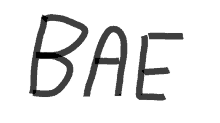 a drawing of the word bae in black on a white background