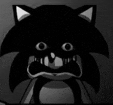 a black and white drawing of sonic the hedgehog with a very scary face .