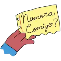 a drawing of a hand holding a piece of paper that says " namora comigo "