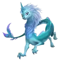 a blue cartoon dragon with a unicorn horn