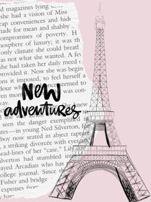 a drawing of the eiffel tower with the words new adventures