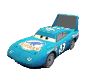 a blue toy car with the number 43 on the front