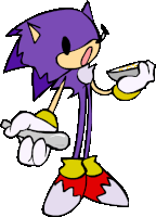 a cartoon drawing of a purple hedgehog holding a remote control