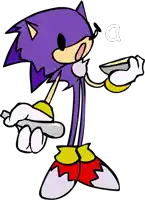 a cartoon drawing of a purple hedgehog holding a remote control