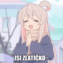 a cartoon girl with a scarf around her neck and the words jsi zlaticko