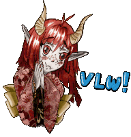 a drawing of a girl with horns and the word vw