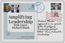 a postcard that says ' amplifying leadership with guest richard blank '