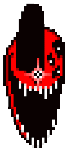 a pixel art of a red and black object with a skull on it 's head .