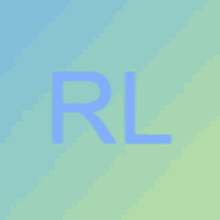 a blue letter rl is on a green and blue gradient background