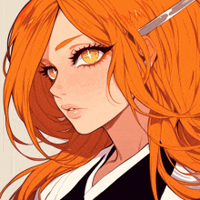 a drawing of a girl with orange hair