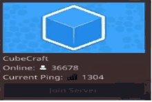 a picture of a cubecraft server with current ping of 1304