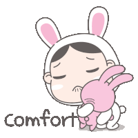 a cartoon of a girl with bunny ears and the word comfort below