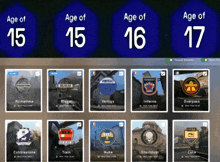 a display of age of 15 16 17 and 18 players