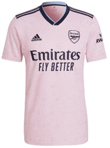 a pink jersey with emirates fly better written on it