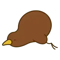 a cartoon drawing of a brown kiwi bird with a yellow beak