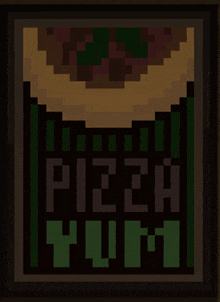 a pixel art of a pizza that says pizza hum