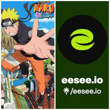 a poster of naruto shippuden next to an eesee.io advertisement