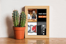 a framed picture of a man and woman with the words real stor real adv