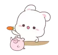 a cartoon of a rabbit feeding a carrot to a pig