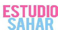 a pink and blue logo that says estudio sahar