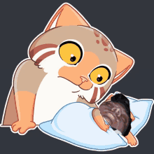 a cartoon cat is laying on a pillow with a cat 's head on it