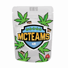 a bag that says mcteams 420 on it with marijuana leaves around it