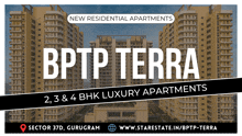 an advertisement for bptp terra shows a picture of a building