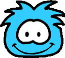 a blue cartoon character with a smiling face and black hair .