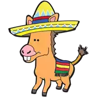 a cartoon donkey wearing a sombrero and a colorful scarf