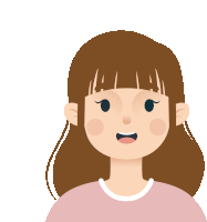 a cartoon illustration of a girl with brown hair and a pink shirt