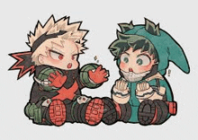 katsuki bakugo and deku from my hero academia are sitting next to each other .