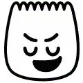 a black and white drawing of a cartoon character 's face with an angry face .