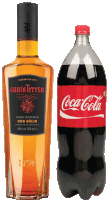 a bottle of santa teresa rum next to a bottle of coca cola