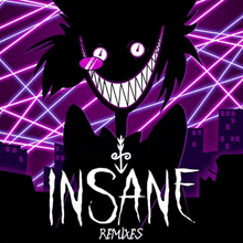 the cover of the album insane remixes features a cartoon character with a big smile and a purple background .