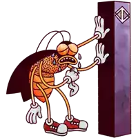 a cartoon drawing of a cockroach leaning against a pillar