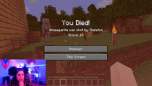 a screenshot of a video game with the words you died at the top