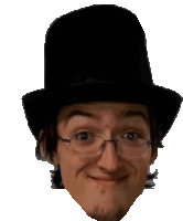 a man wearing glasses and a top hat smiles