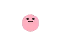 a pink circle with black eyes and a black mouth