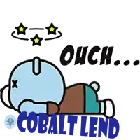 a cartoon of a bear laying down with the words " ouch cobalt lend " above it