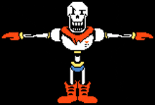 a pixel art drawing of papyrus with his arms outstretched on a black background