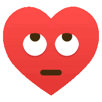 a red heart with big eyes and a slight smirk