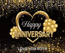 a happy anniversary greeting card with a heart and balloons