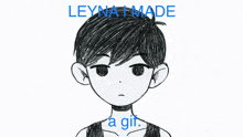 a black and white drawing of a boy with the words leyna made a gif below it