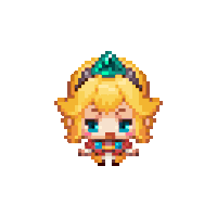 a pixel art of a girl with yellow hair and a green crown on her head