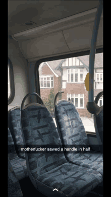 a picture of a bus with the words motherfucker sawed a handle in half on it