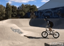 a person riding a bike in a skate park with a graffiti wall in the background that says bone park