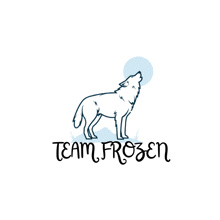 a logo for team frozen with a wolf howling