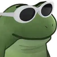 a green frog wearing a pair of sunglasses