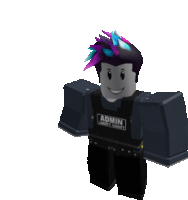 a roblox character with a vest that says admin